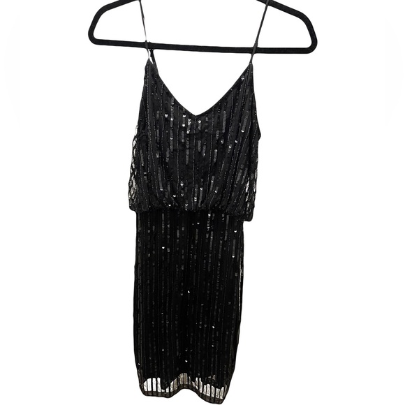 French Connection Black Sequin Mini Dress Women’s Size 6 - Picture 1 of 4